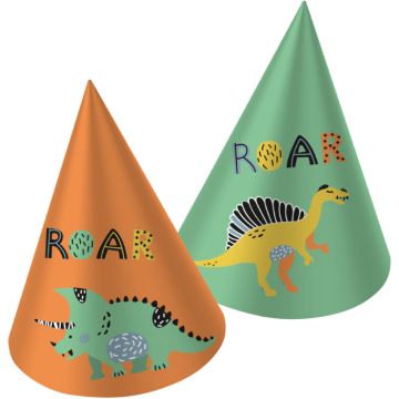 Feesthoedjes met dinosaurmotieven 6x - 16,5 cm