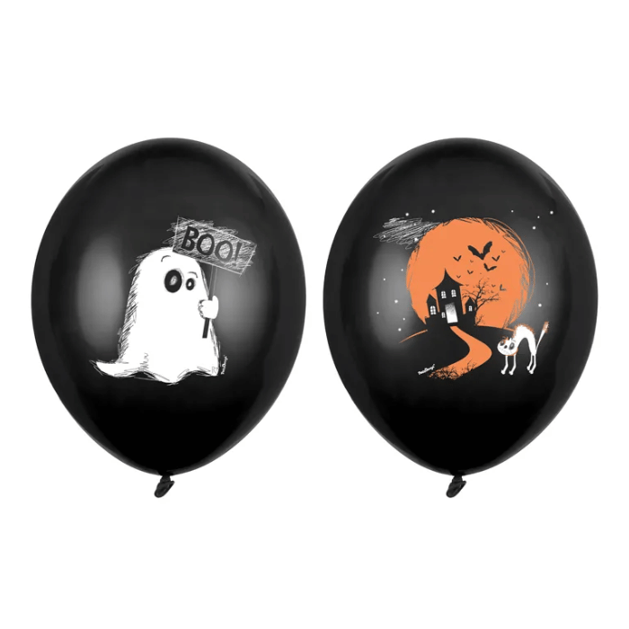 Zwarte ballonnen met halloweenmotieven 6x - 30 cm