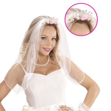 Tiara met sluier en bloemen zilver