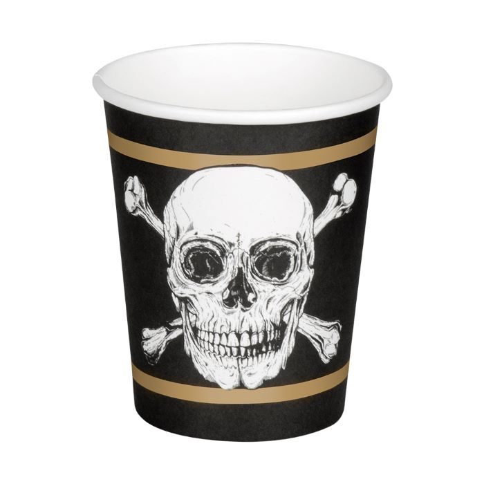 Piratenmok met doodshoofd en gouden strepen 10x - 210 ml