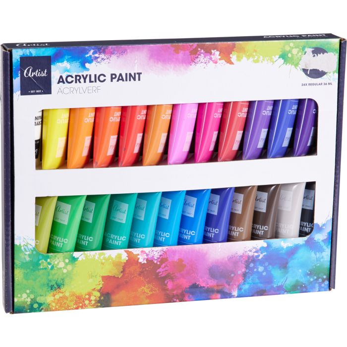 Acrylverf in 24 kleuren, 24 tubes van 36 ml
