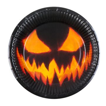Eng creepy Halloween pompoen papieren borden 10x - Ø 23 cm