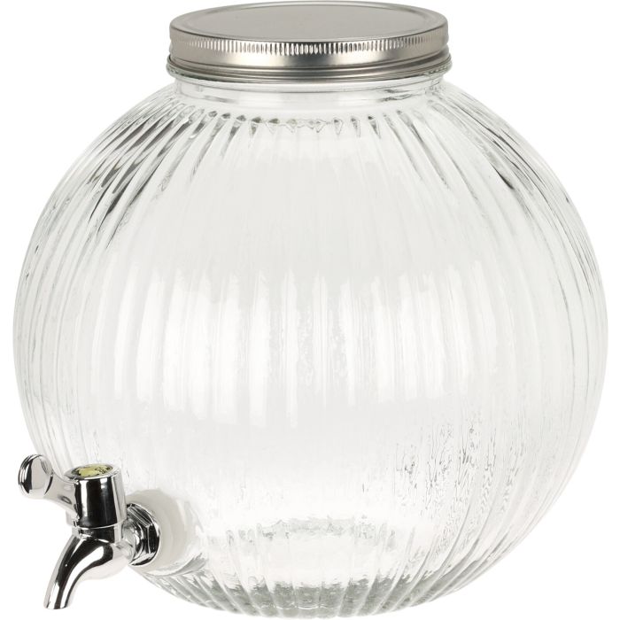 Drankdispenser in geribbeld glas met kraan 5,5 liter