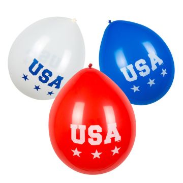 USA ballonnen rood, wit en blauw 6x - 25 cm