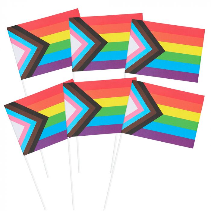 Progress pride vlag op stok 6x - 20x14 cm
