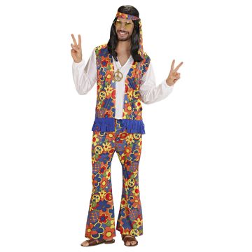 Hippiekostuum voor heren met medaillon-halsketting