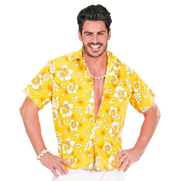 Geel Hawaii shirt met witte bloemen