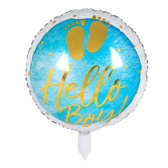 Blauw en witte folieballon met tekst voor jongen - Ø 45 cm