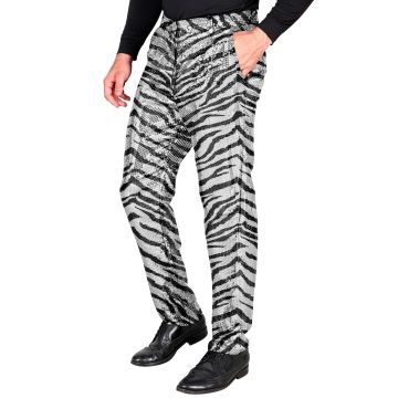 Pailletbroeken voor heren met zebraprint in zilver