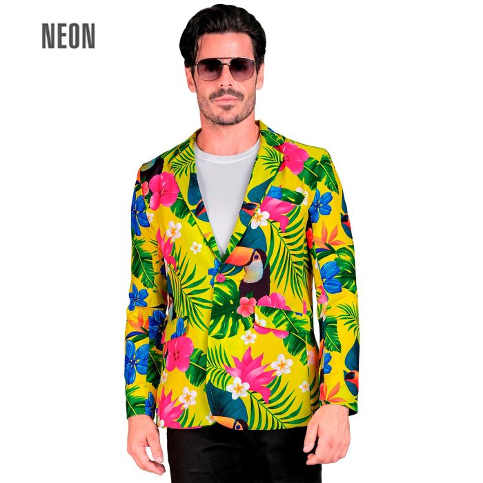 Gele junglejack met tropisch print