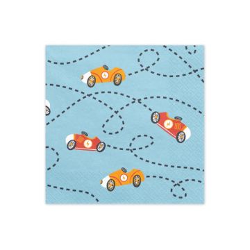 Blauwe servetten met auto-motieven 12x - 33x33 cm