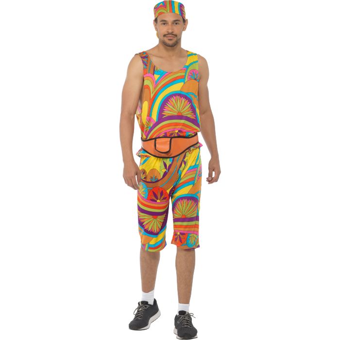 80's multikleurig hippie trainingskostuum voor mannen