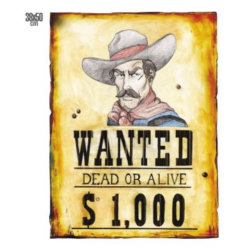 Western cowboy 'wanted' poster - 50x38 cm