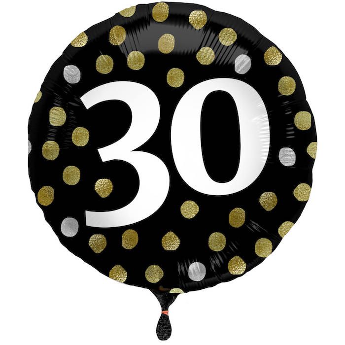 30 Jaar Folie Ballon Zwart Met Stippen - 45 cm