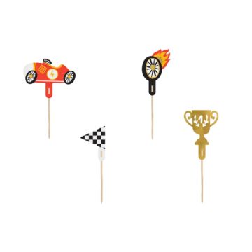 Cupcake decoratiestoken met auto motieven 4x - 12 cm