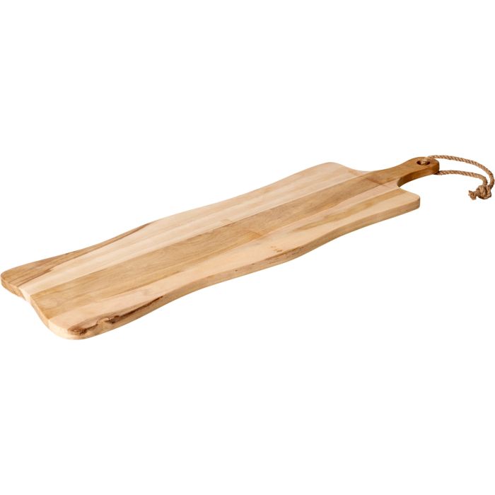 Snijplank van gelakt teak met handvat ca. 69 cm