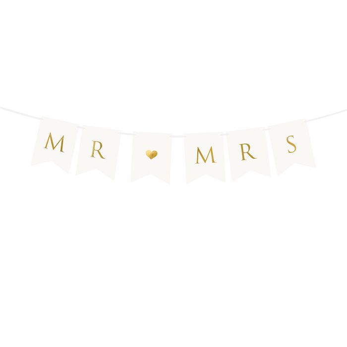Mr Mrs Guirlande Wit en Goud - 85 cm