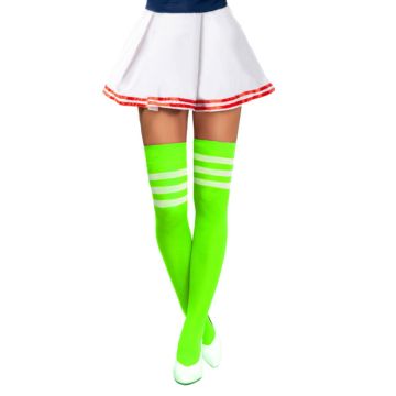 Cheerleader kniekousen neon groen en wit - onesize