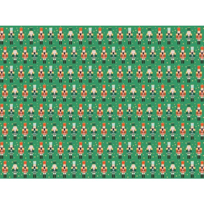Groen kerstcadeaupapier met notenkraker motieven - 200x70 cm