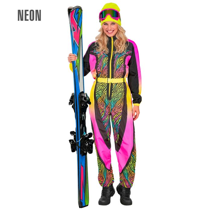 Neon skibroek voor dames met zebraprint