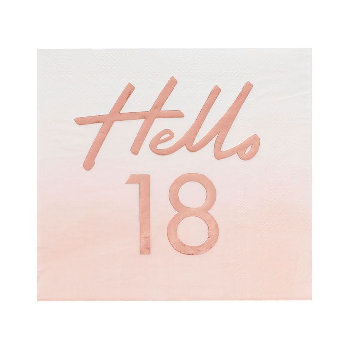 Hello "18" pink/roségoud servetten 16x - 16,5 cm