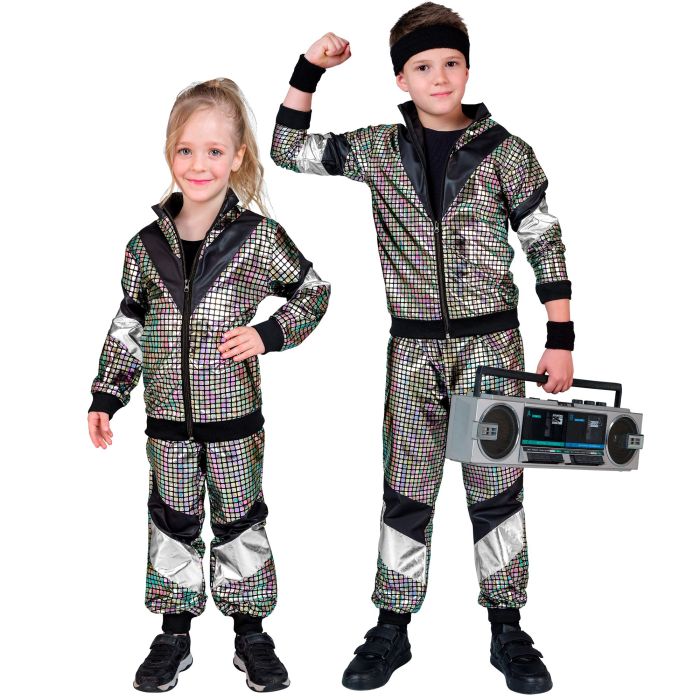 80's joggingset voor kinderen in zilver