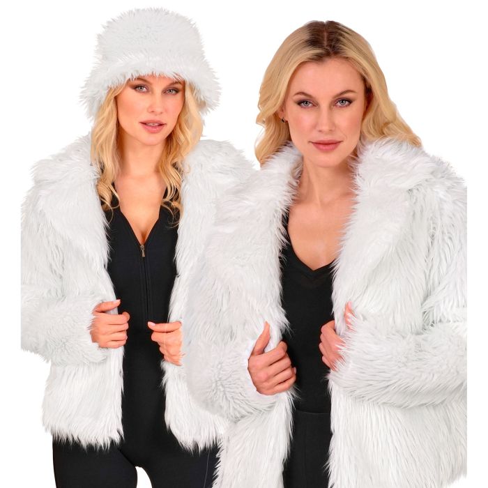 Witte korte faux fur jas voor dames
