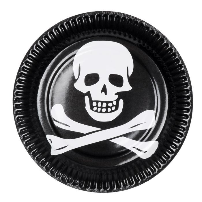 Pirat borden met doodskop 10x - Ø 23 cm