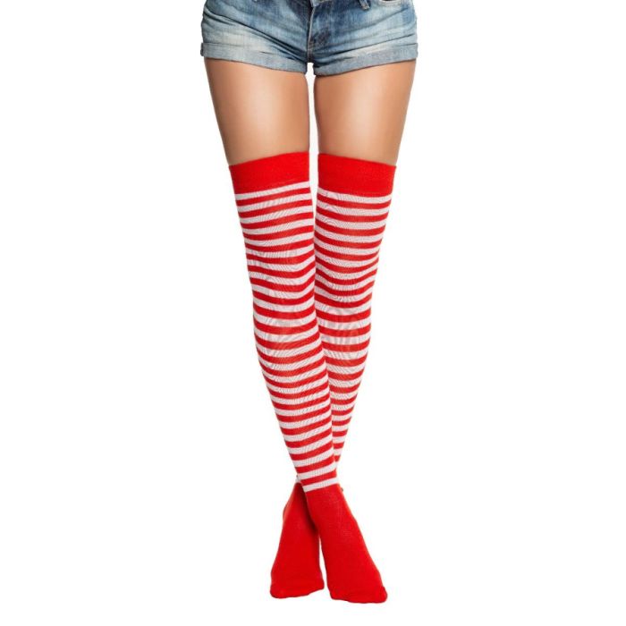 Over-knee sokken one-size rood en wit