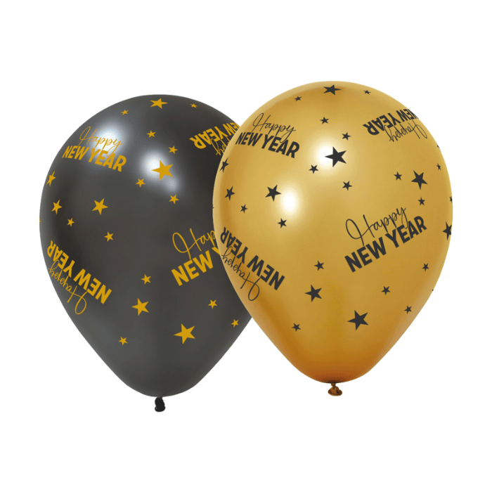 Oud en Nieuw ballonnen 6x goud en zwart - 30 cm