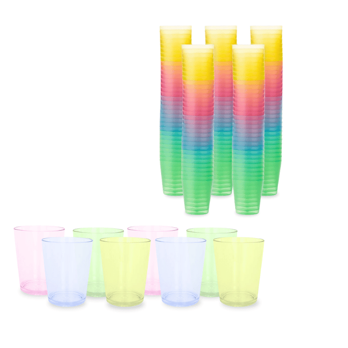 3 cl plastic shotglazen 100x gekleurde herbruikbare