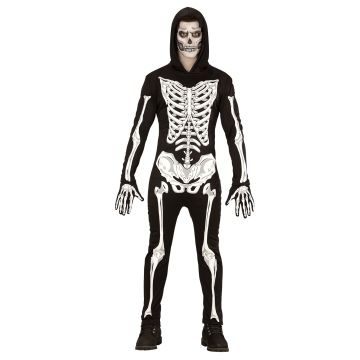 Skeletkostuum met kap en handschoenen