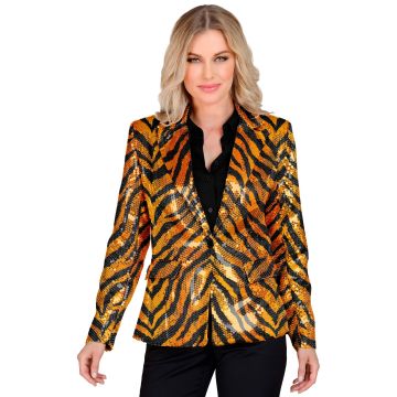 Paillettenjas met tijgerprint in oranje