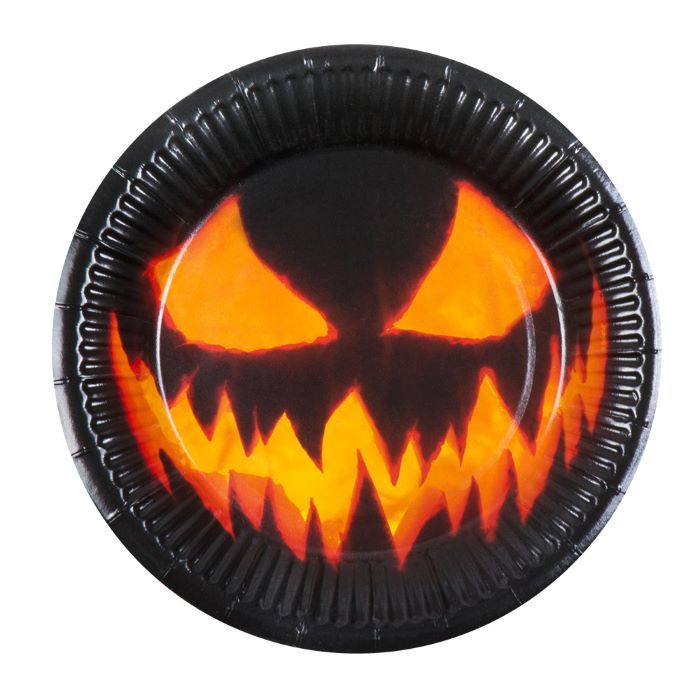 Eng creepy Halloween pompoen papieren borden 10x - Ø 23 cm