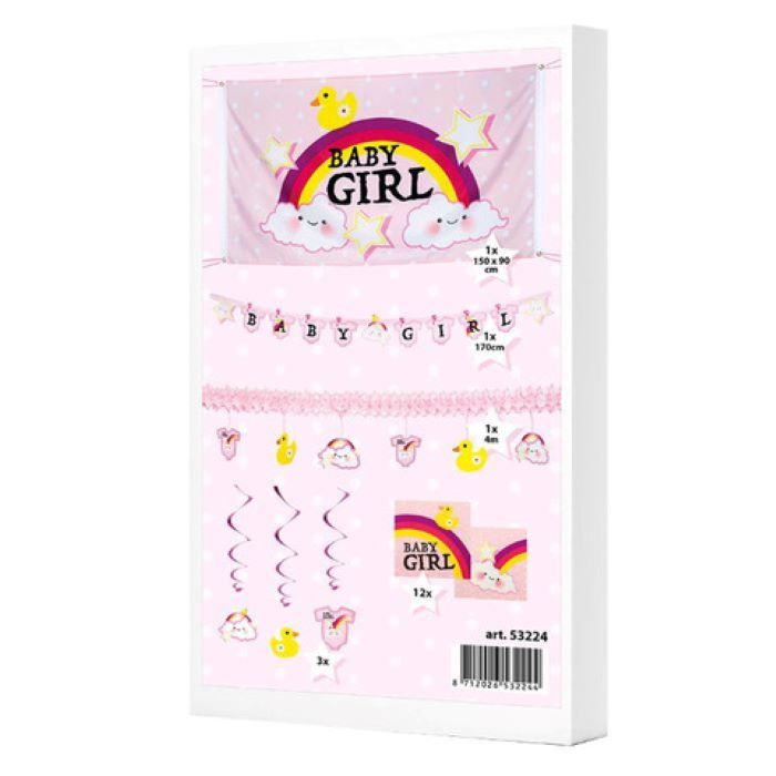 Babyshower pakket met versieringen voor een meisje - 18 delen
