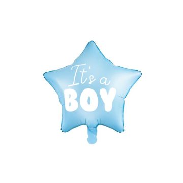 Lichtblauwe babyshower ster folieballon met witte tekst jongen - 48 m