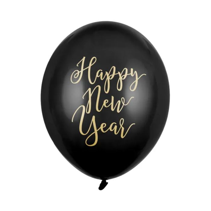 Nieuwjaarsballonnen 6x zwart - 30 cm