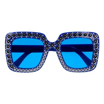 Blauwe bling disco bril