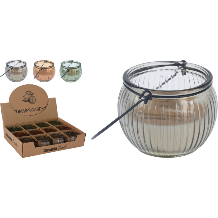 Citronella kaars in Assortiment gekleurd glas 76x76x61 mm