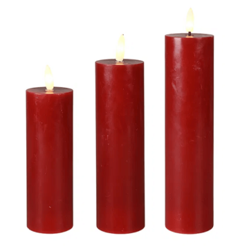 LED waskaarsen set 3x donkerrood - 15/17,5/20 cm