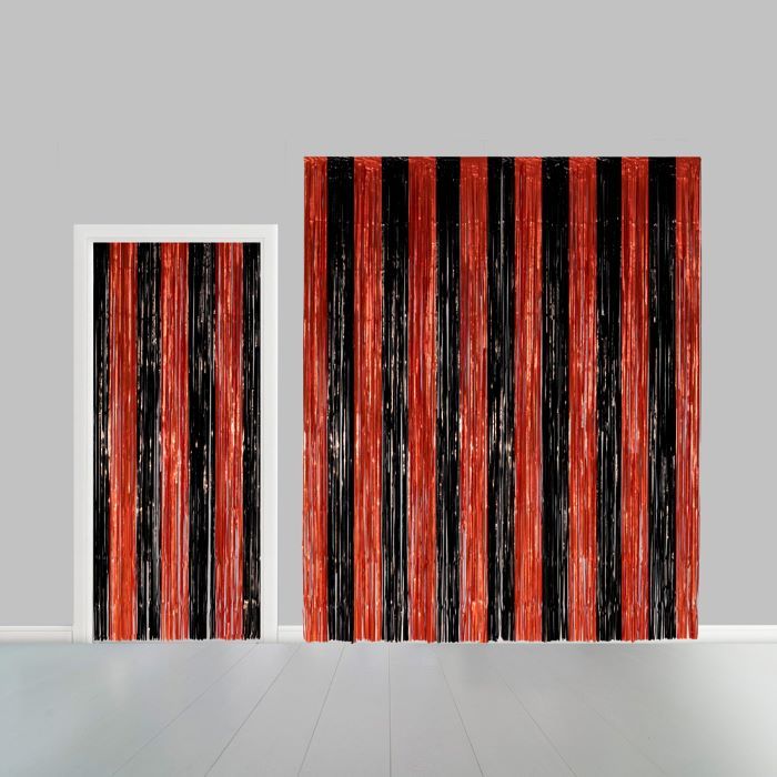 Zwart-oranje gestreept glittergordijn - 100 x 240 cm