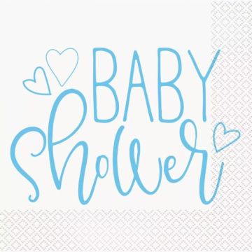 Blauwe servetten voor babyshower jongen 16x