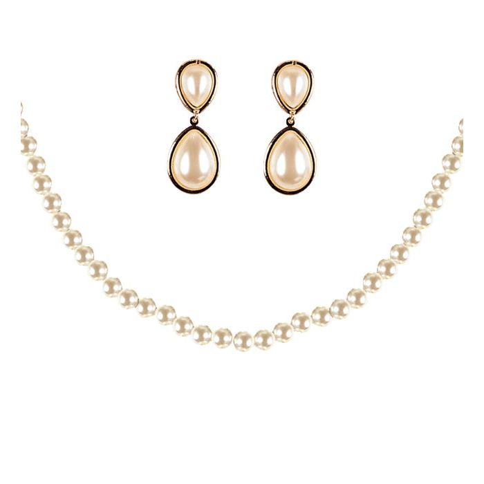 50'er sieradenset met witte parelketting en pareloorbellen