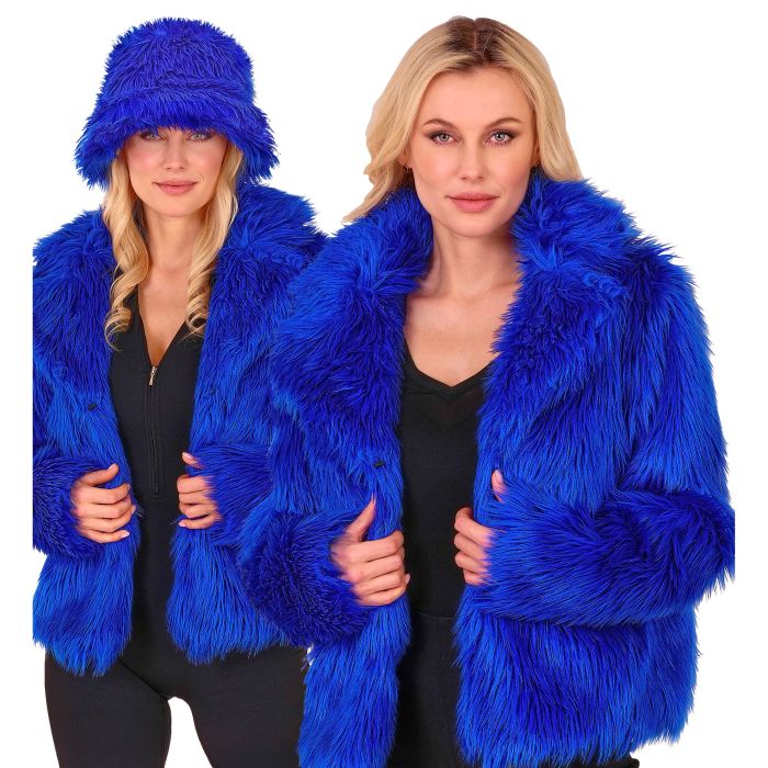 Zachte blauwe kunstbontjas voor dames