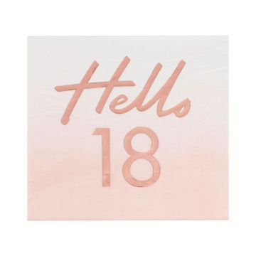 Hello "18" pink/roségoud servetten 16x - 16,5 cm