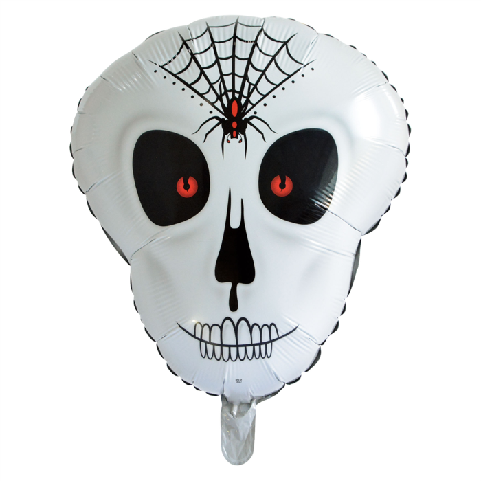 Witte schedel fol balloon met spin - 62x50 cm