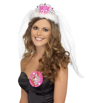 Wit en roze bride to be tiara met sluier one-size
