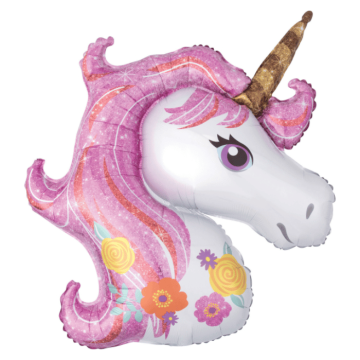 Roze eenhoorn folieballon - 83x73 cm