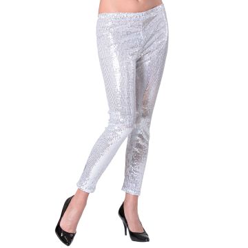 Zilverkleurige pailletleggings voor disko en nieuwjaar