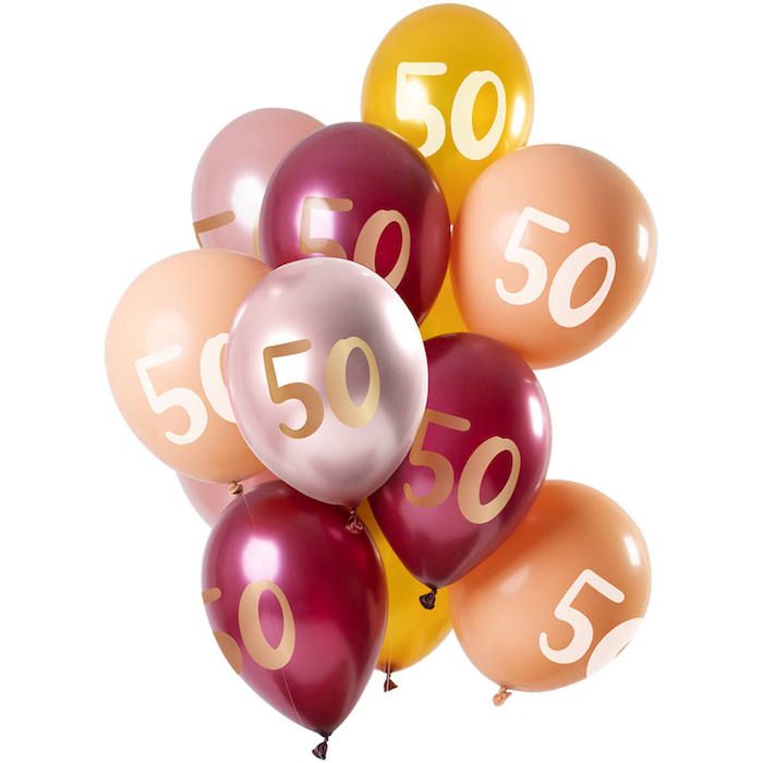 50 Jaar Ballonnen Roze En Goud Tinten 12x - 33 cm